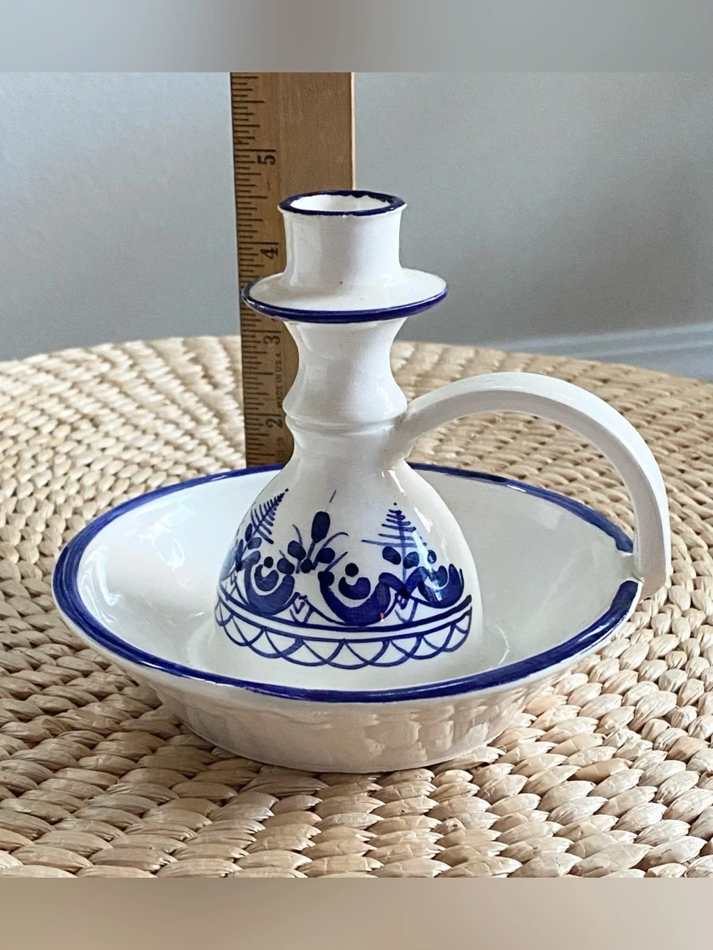 VTG Delft Hand-painted Blue White Ceramic Chamber Candlestick Holder Side Handle